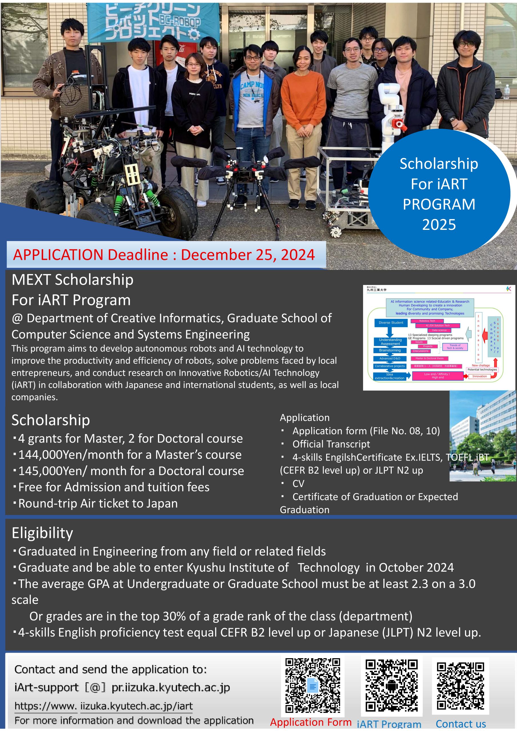 [Urgent] MEXT scholarship at Kyutech in Robotics and AI is now open ...